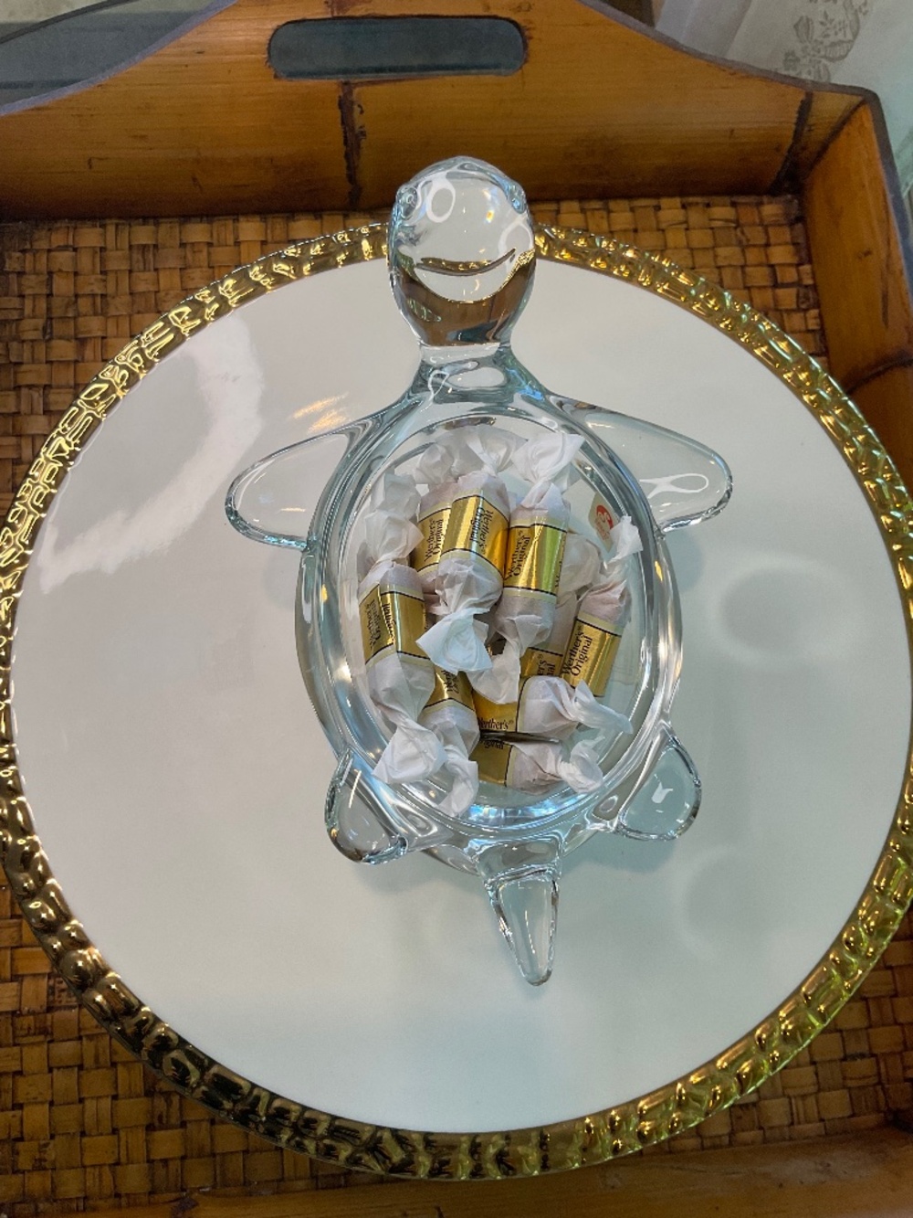 Sasaki Crystal Japan Turtle Candy Dish